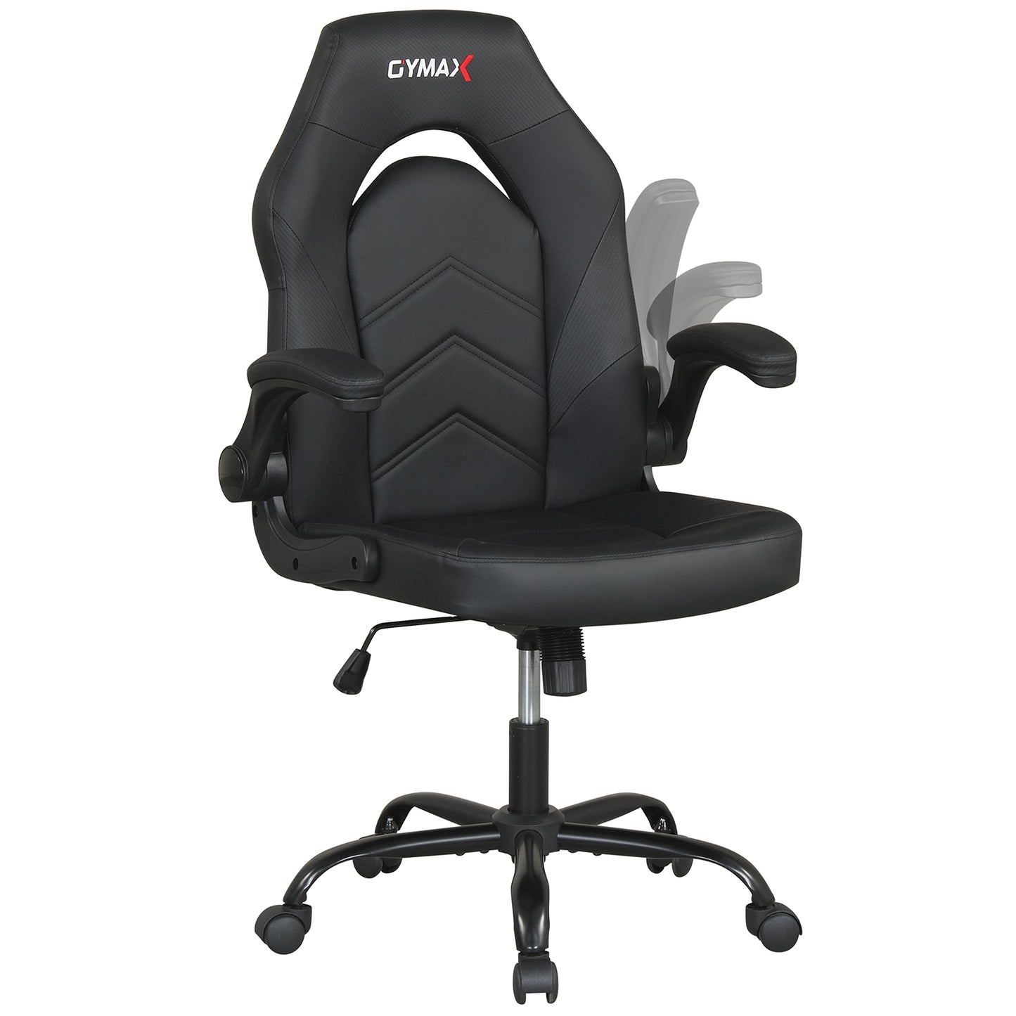 Leather Office Chair Ergonomic Computer Desk Chair with Flip-up Armrests-Black