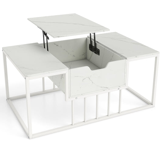 Lift Top Coffee Table Modern Center Table with Hidden Storage Compartment-White