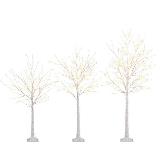 Lighted Birch Tree Set of 3 with 4/5/6 FT Pre-Lit Artificial Christmas Tree for Holiday Party