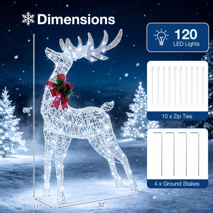 Lighted Christmas Reindeer Decoration with 170 Cold White LED Lights