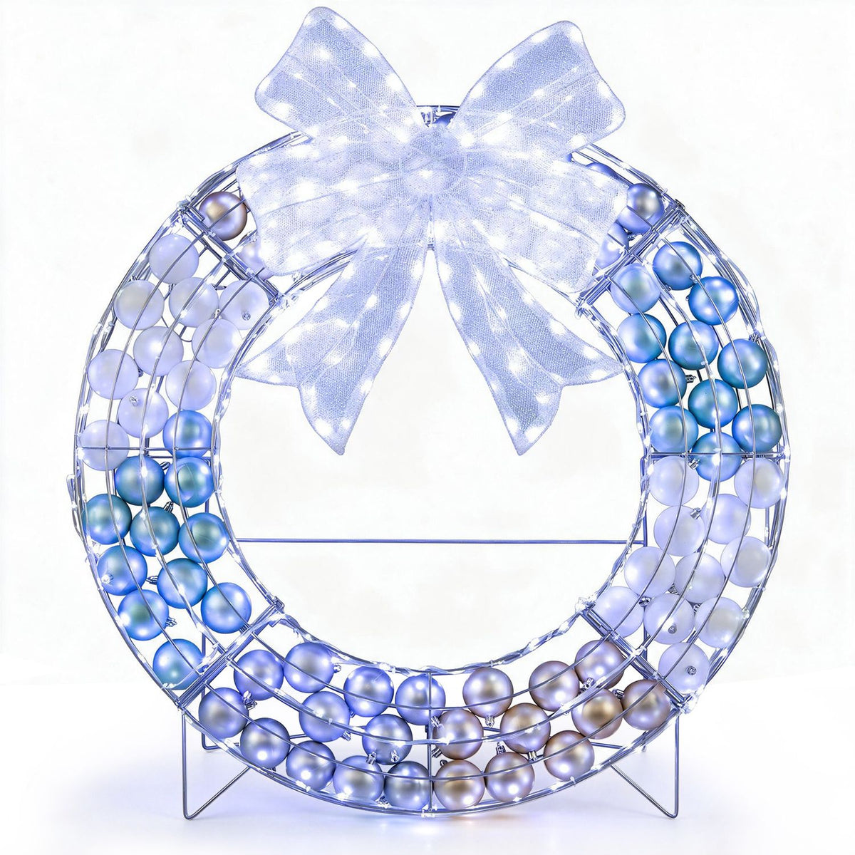 Lighted Christmas wreath decoration with 332 LED lights, holiday decor featuring festive greenery and bright illumination.