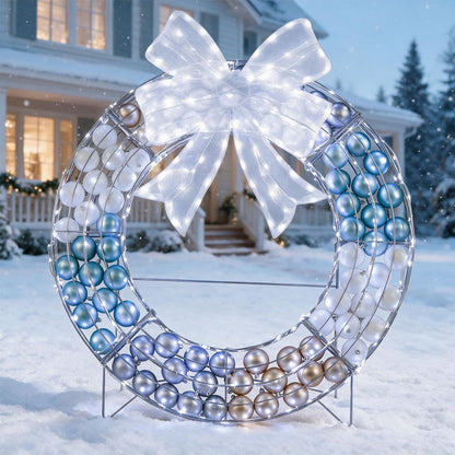 Lighted Christmas wreath decoration with 332 LED lights, festive holiday decor for Christmas celebrations.