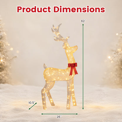 Golden Christmas reindeer decoration with 130 warm yellow LED lights, ideal holiday decor for festive Christmas displays.