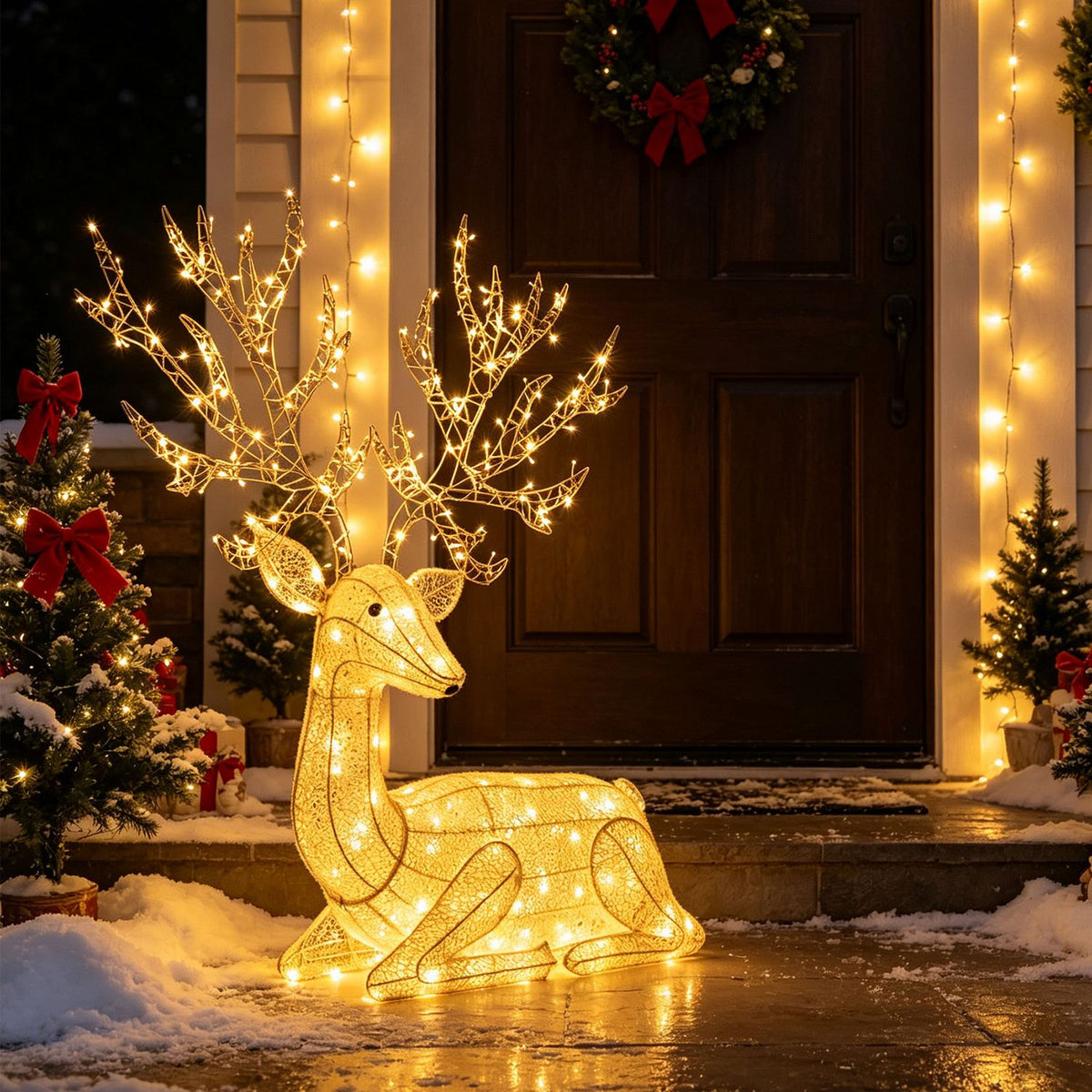 Lighted Kneeling Christmas Reindeer with 280 Warm White LED Lights