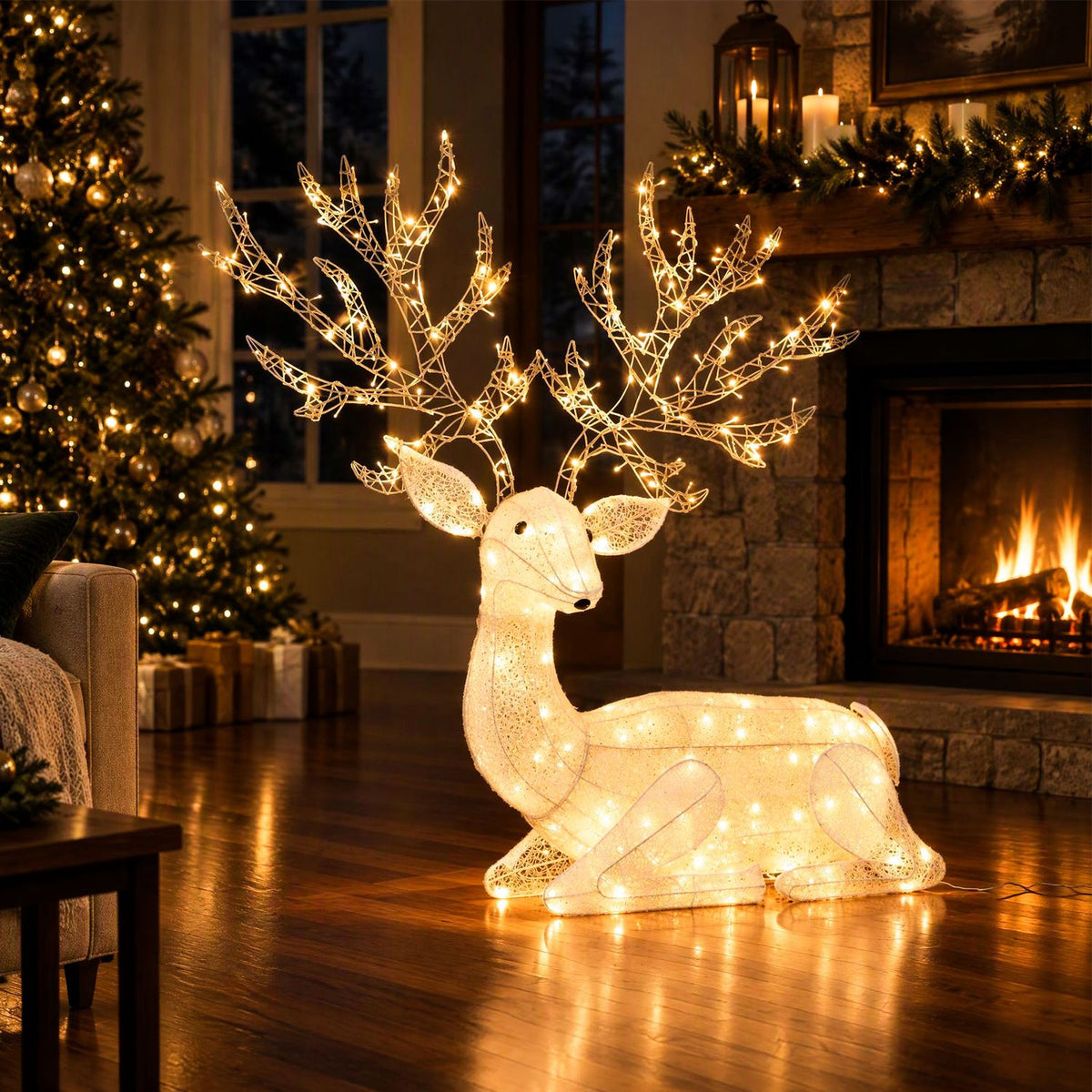 Lighted Kneeling Christmas Reindeer with 280 Warm White LED Lights