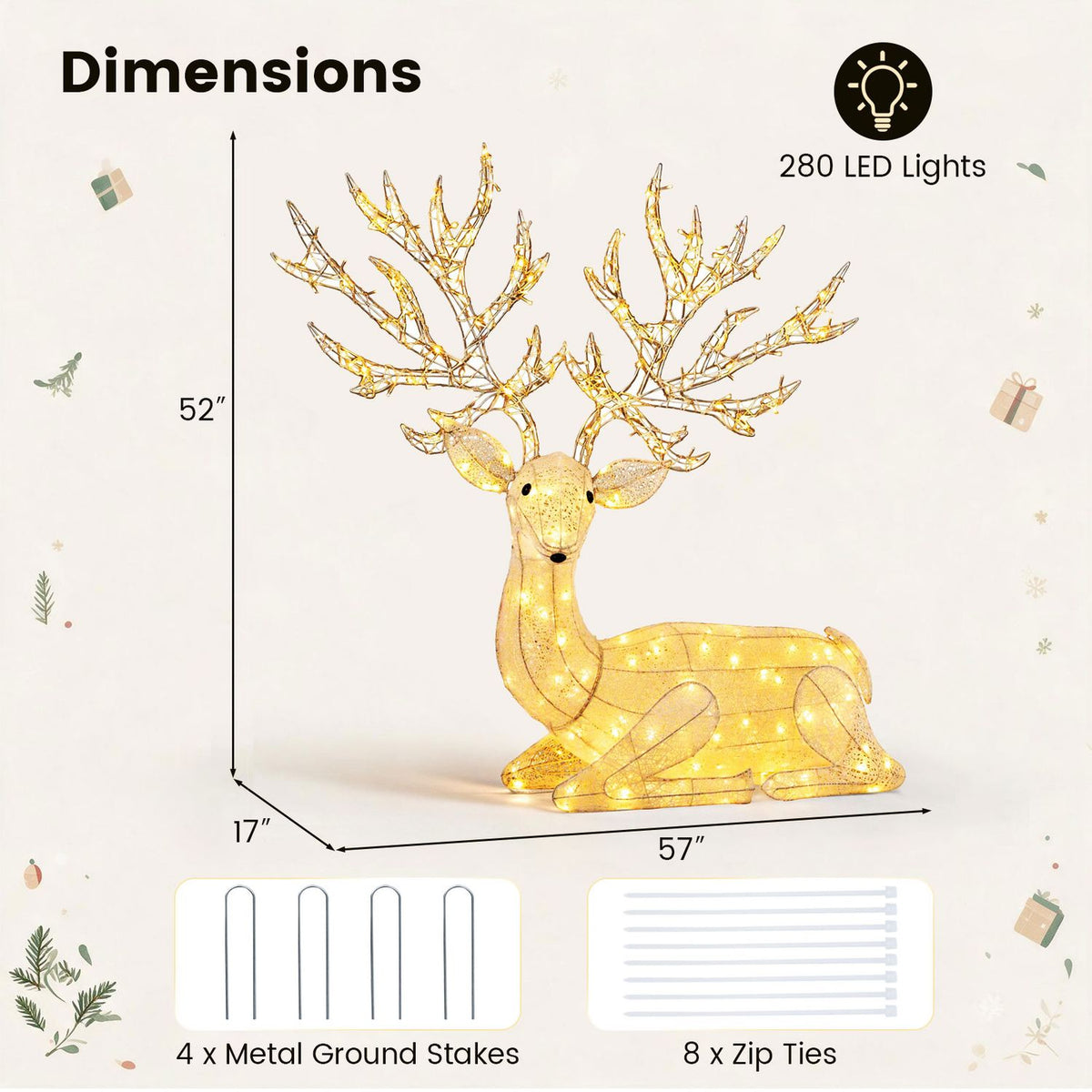 Lighted Kneeling Christmas Reindeer with 280 Warm White LED Lights