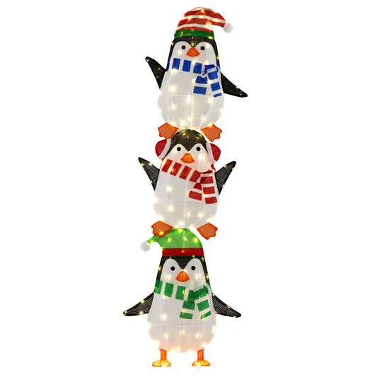 Lighted Penguins Decoration with Warm White Lights and Cute Hats