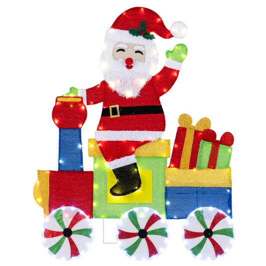 Lighted Santa on Train Christmas Decoration with LED Lights
