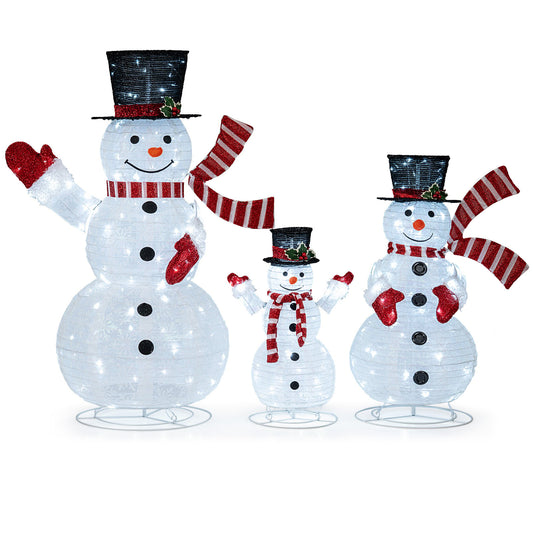 Lighted Snowman Family Christmas Decoration 3-Piece Pre-Lit 2D Snowman Set