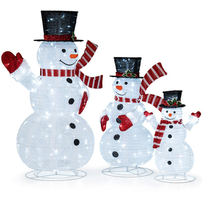 Lighted Snowman Family Christmas Decoration 3-Piece Pre-Lit 2D Snowman Set