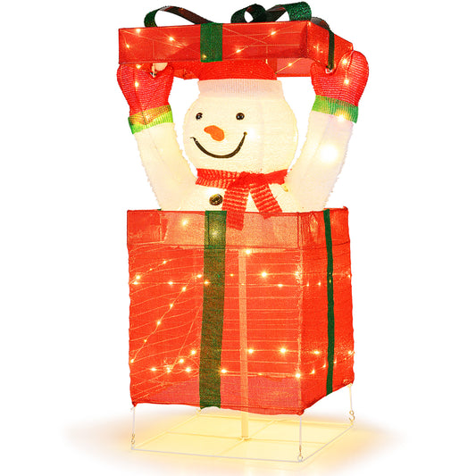 Lighted Snowman in Gift Box Christmas Decoration