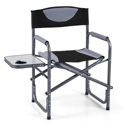 Lightweight Folding Camping Chair with Side Table-Black