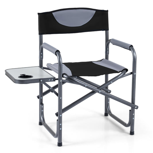 Lightweight Folding Camping Chair with Side Table-Black