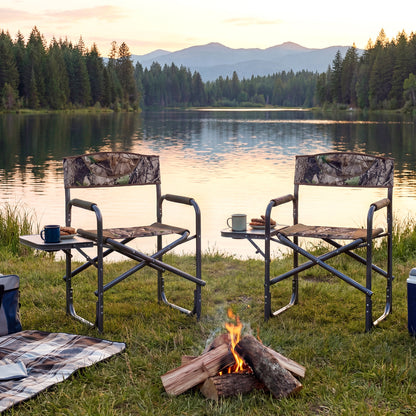 Lightweight Folding Camping Chair with Side Table-Black