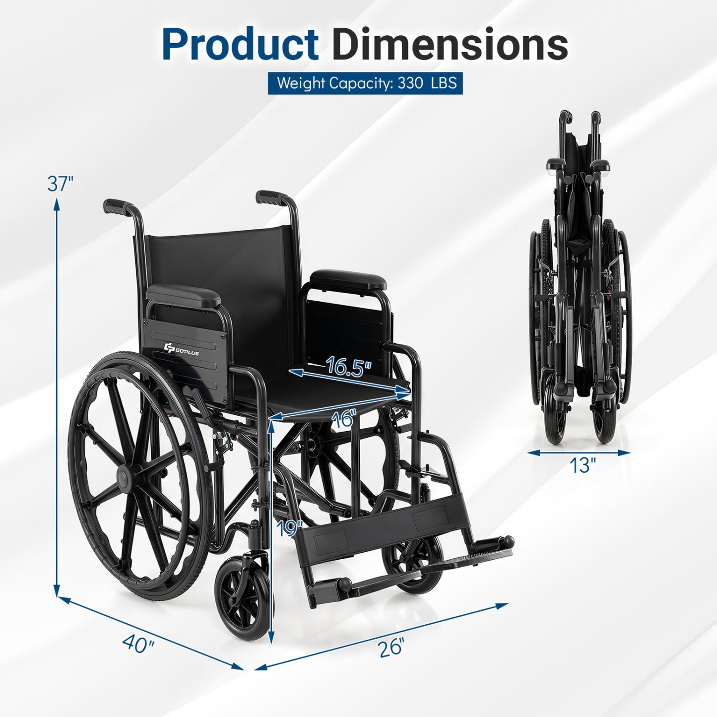 Lightweight Folding Wheelchair for Adults with Swing-Away Footrest and Desk Arm-Black