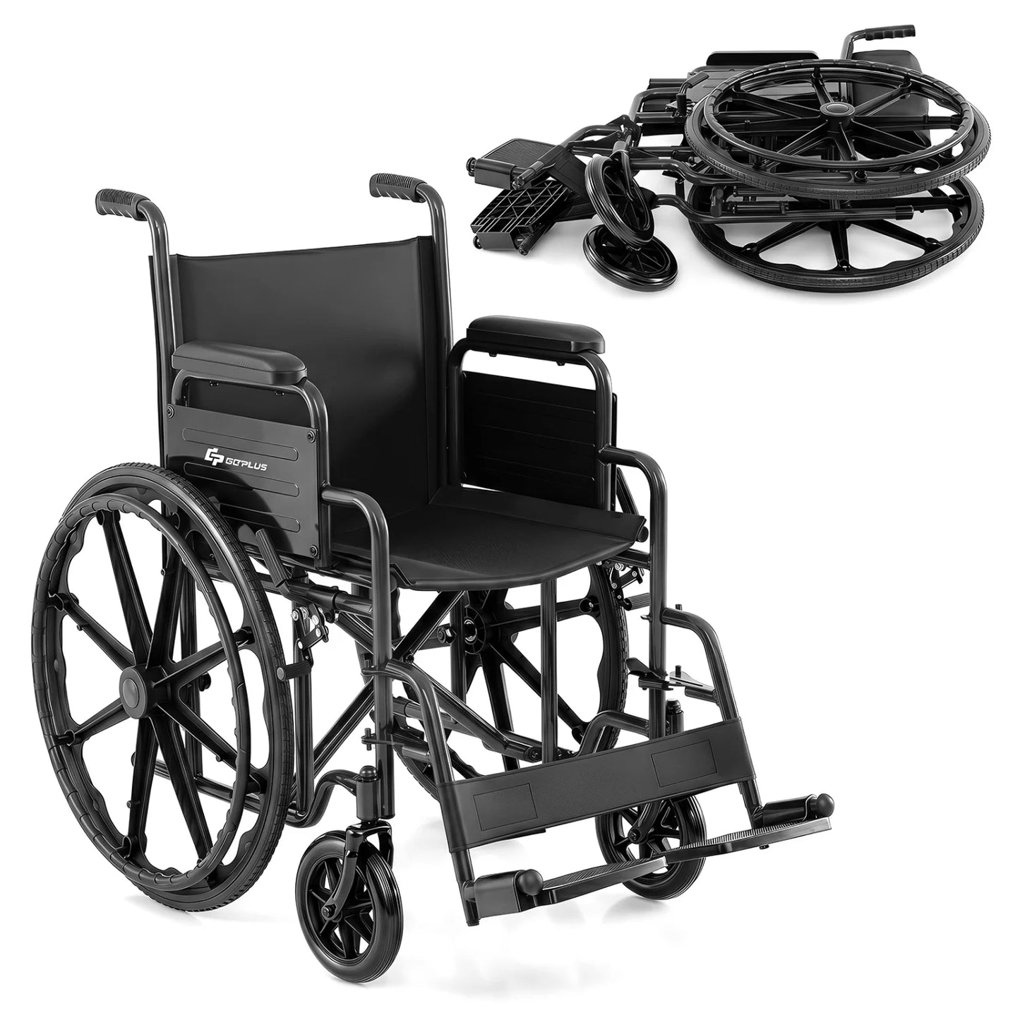 Lightweight Folding Wheelchair for Adults with Swing-Away Footrest and Desk Arm-Black
