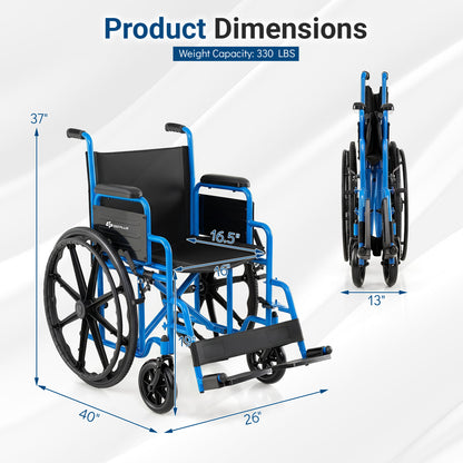 Lightweight Folding Wheelchair for Adults with Swing-Away Footrest and Desk Arm-Black