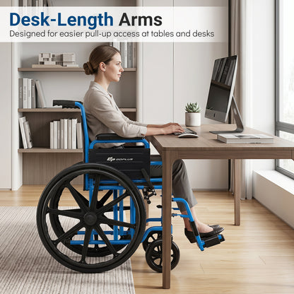 Lightweight Folding Wheelchair for Adults with Swing-Away Footrest and Desk Arm-Black