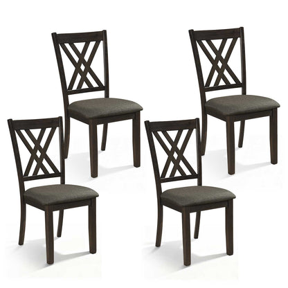 Linen Fabric Upholstered Wooden Dining Chair Set of 4 with Rubber Wood Frame for Dining Room-Gray