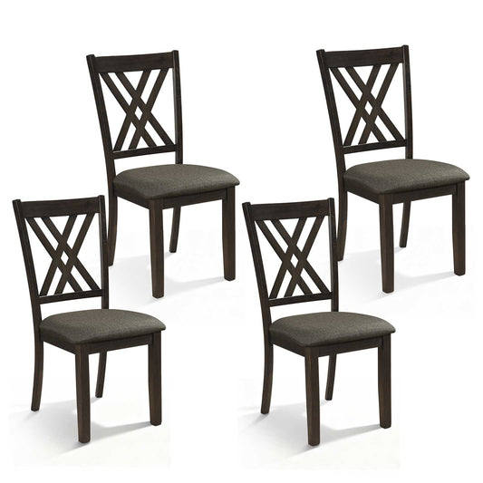 Linen Fabric Upholstered Wooden Dining Chair Set of 4 with Rubber Wood Frame for Dining Room-Gray