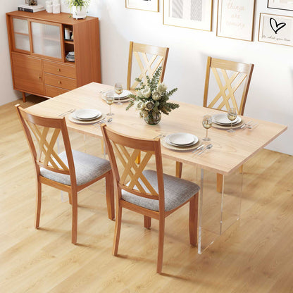 Linen Fabric Upholstered Wooden Dining Chair Set of 4 with Rubber Wood Frame for Dining Room-Gray