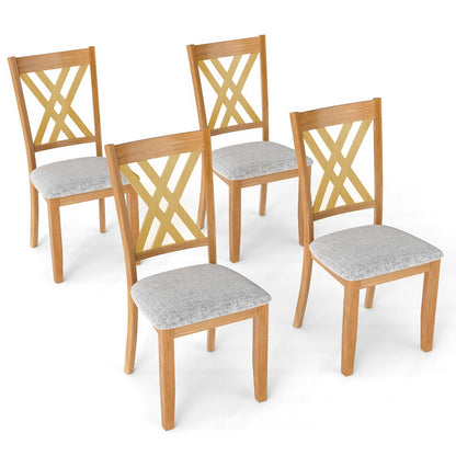 Linen Fabric Upholstered Wooden Dining Chair Set of 4 with Rubber Wood Frame for Dining Room-Gray