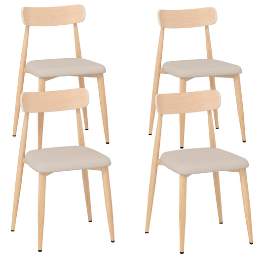 Linen Fabric Upholstered Modern Dining Chair Set of 4 with Padded Seat and Curved Back-Oak