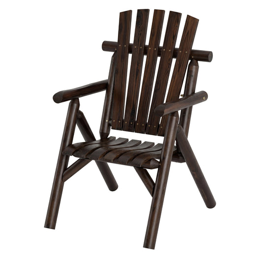 Brown log wood patio chair with slatted backrest, ideal for outdoor deck or backyard seating, by Wilsons Home Store.