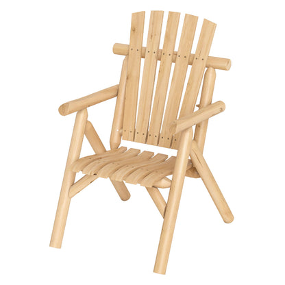Log Wood Patio Chair with Slatted Backrest for Deck Backyard-Brown