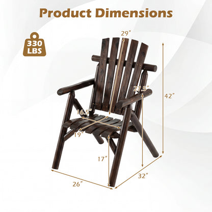 Log Wood Patio Chair with Slatted Backrest for Deck Backyard-Brown