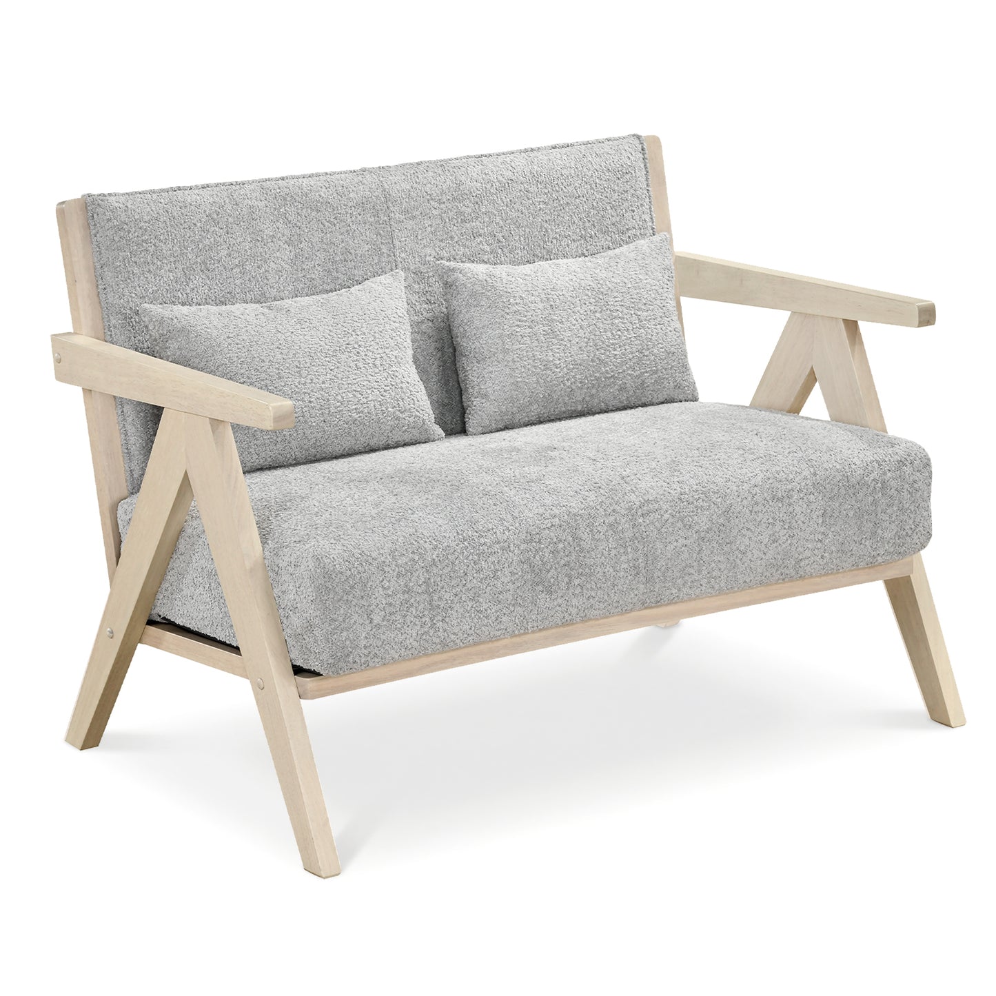 Loveseat Sofa for Small Spaces with Throw Pillows Rubber Wood Frame Padded Seat-Brown