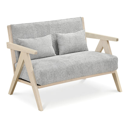 Loveseat Sofa for Small Spaces with Throw Pillows Rubber Wood Frame Padded Seat-Brown