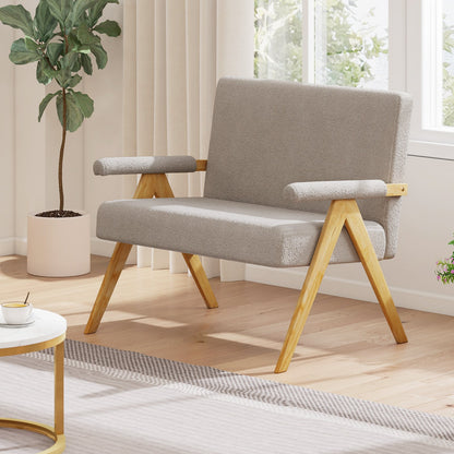 Loveseat Sofa with Armrests and Wooden Legs-Beige
