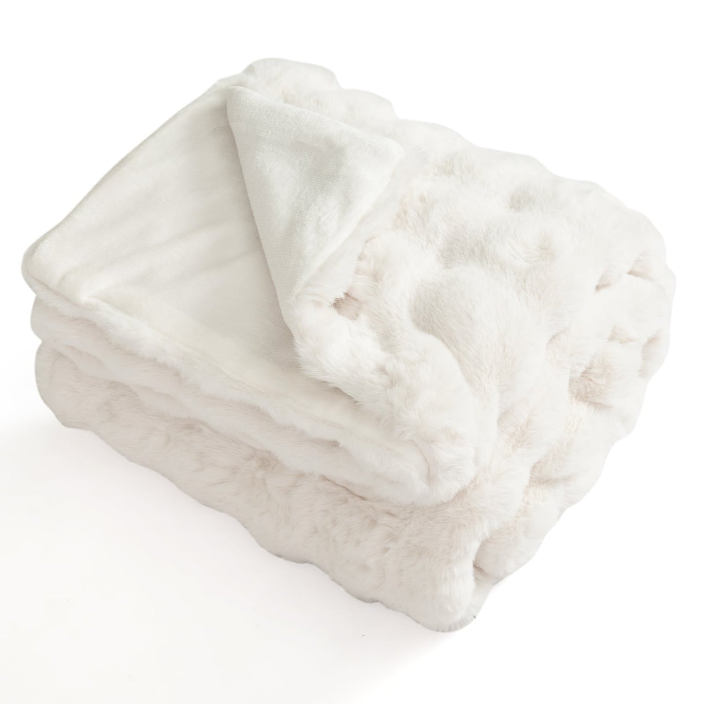 Luxury Fuzzy Plush Rabbit Fur Bubble Blanket for Armchair-GR