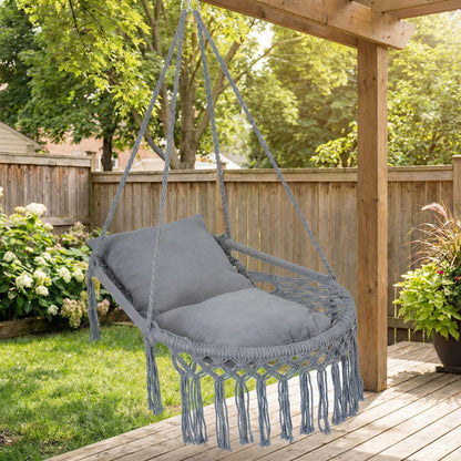 Macrame Swing Chair Hammock Chair with 2 Removable Cushions-Beige