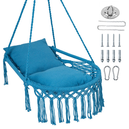 Macrame Swing Chair Hammock Chair with 2 Removable Cushions-Beige