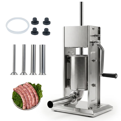 Manual Sausage Stuffer with 2 Speeds & 4 Stuffing Tubes for Commercial Home-5 L