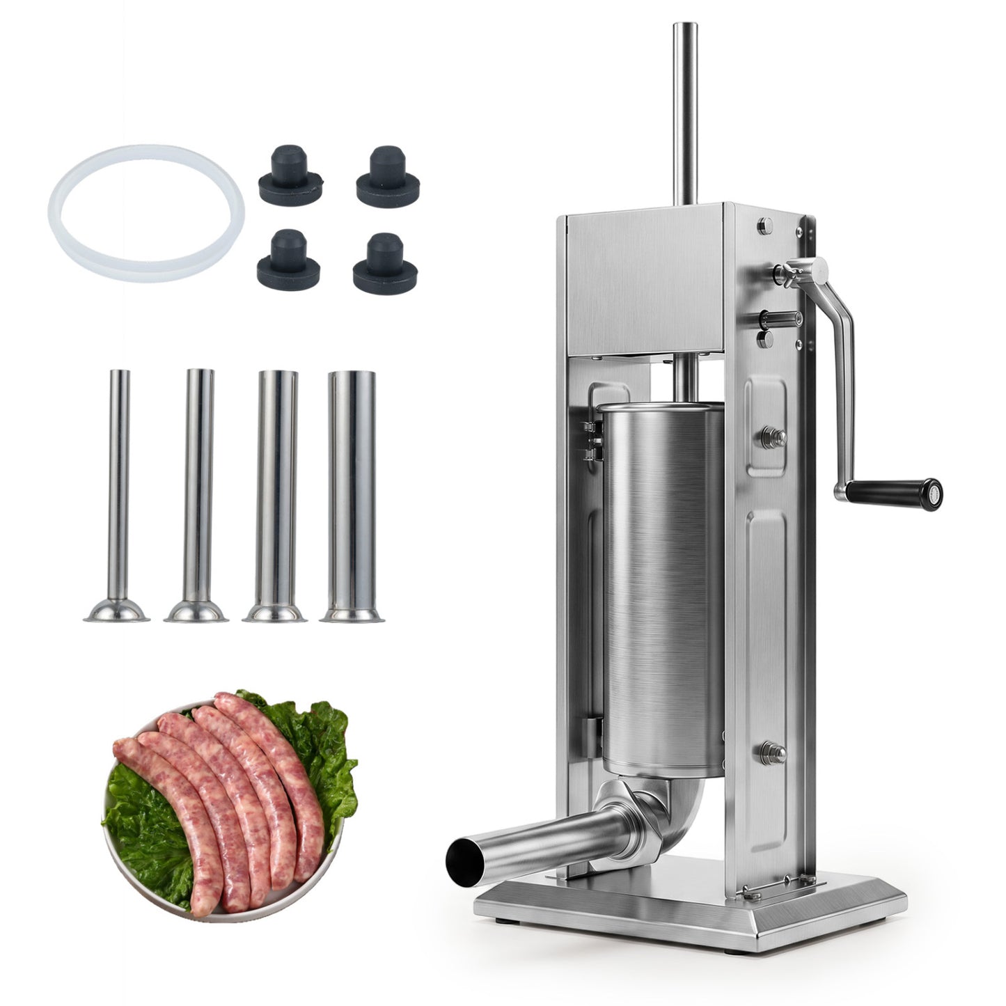 Manual Sausage Stuffer with 2 Speeds & 4 Stuffing Tubes for Commercial Home-5 L