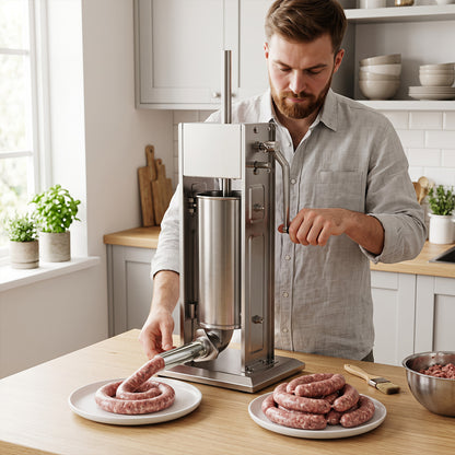 Manual Sausage Stuffer with 2 Speeds & 4 Stuffing Tubes for Commercial Home-5 L