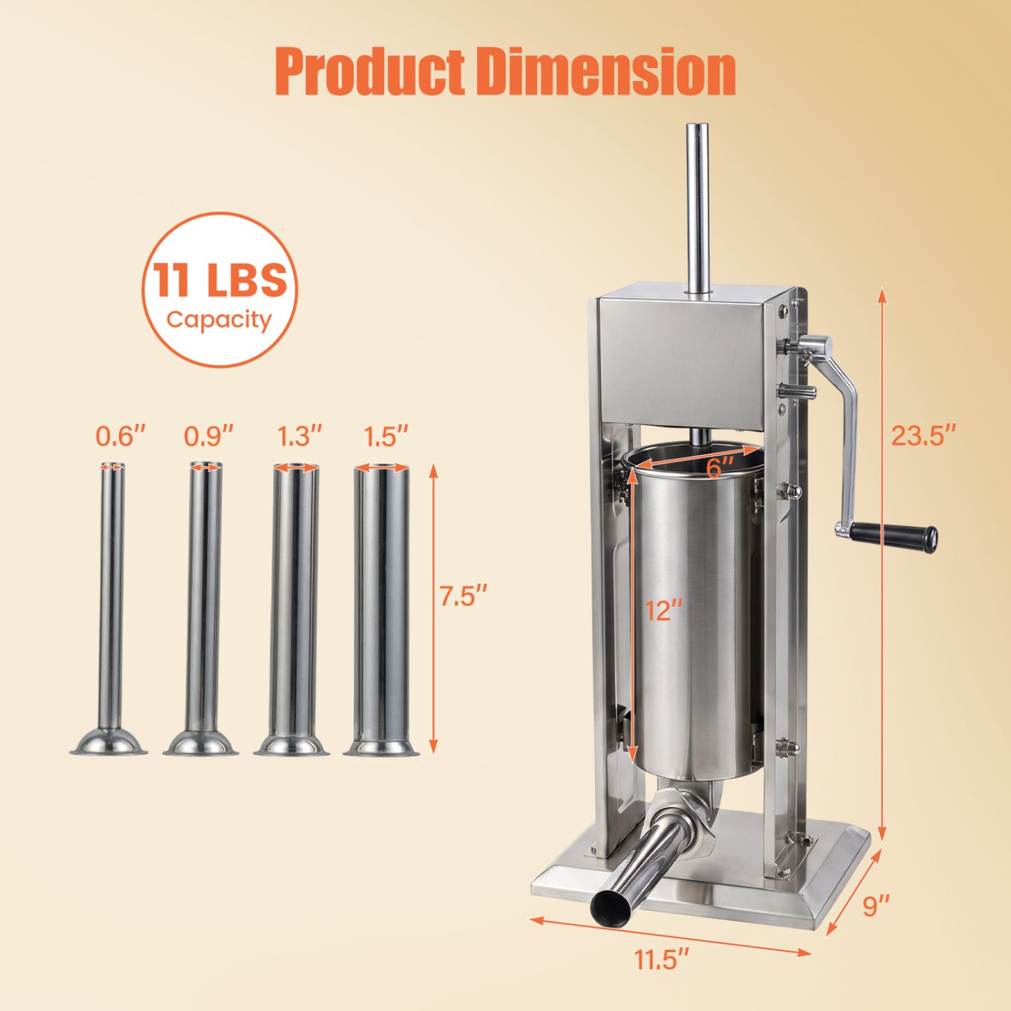 Manual Sausage Stuffer with 2 Speeds & 4 Stuffing Tubes for Commercial Home-5 L