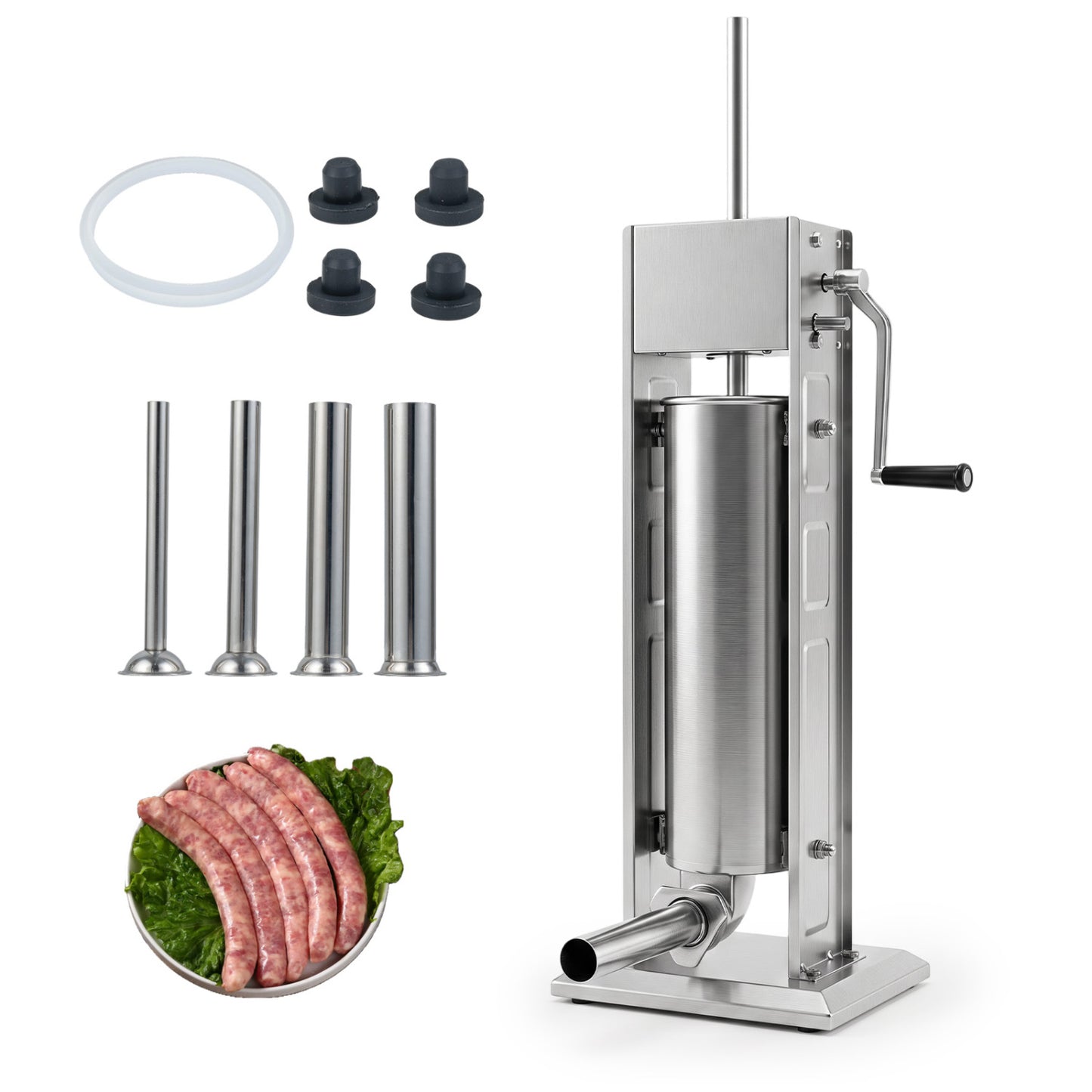 Manual Sausage Stuffer with 2 Speeds & 4 Stuffing Tubes for Commercial Home-5 L