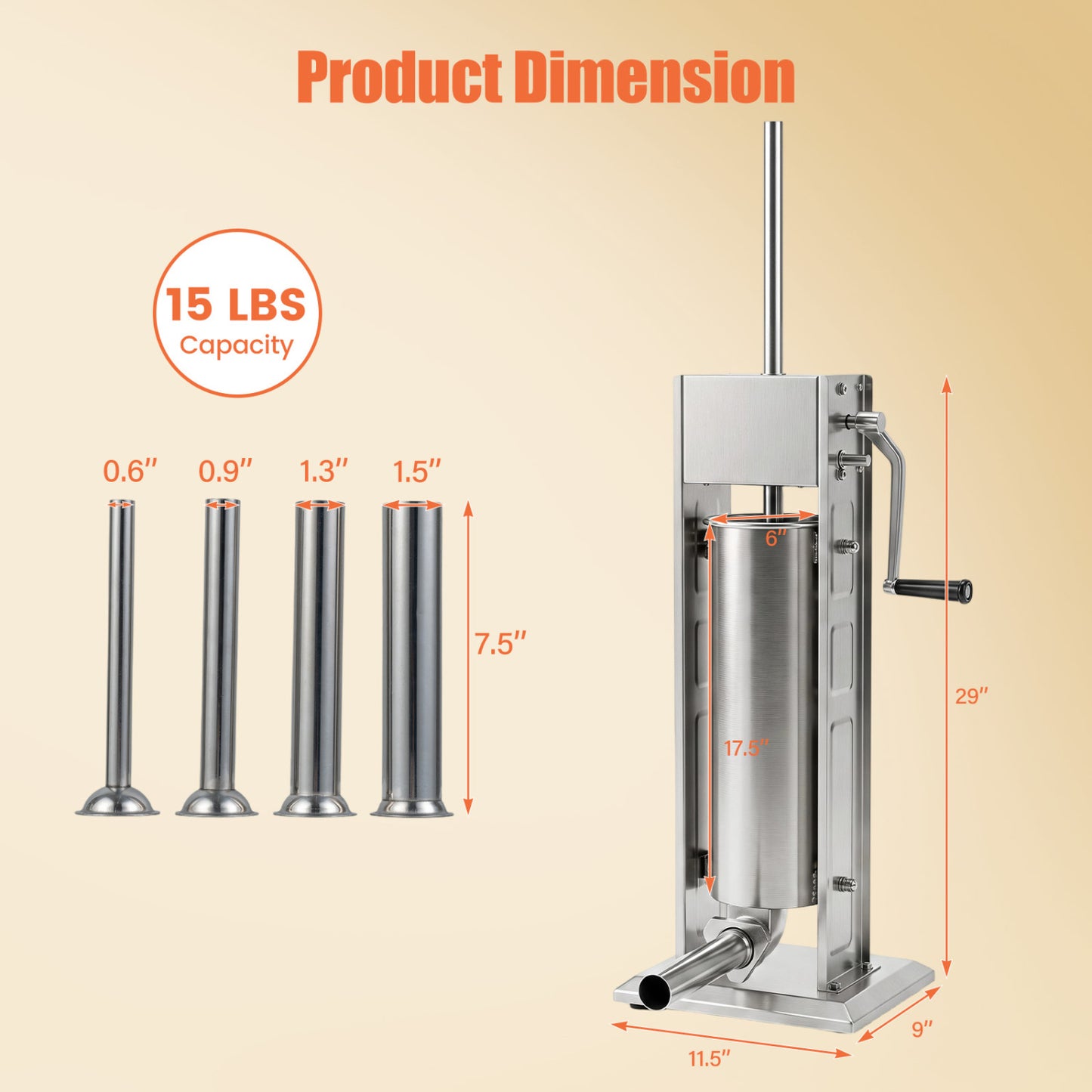 Manual Sausage Stuffer with 2 Speeds & 4 Stuffing Tubes for Commercial Home-5 L