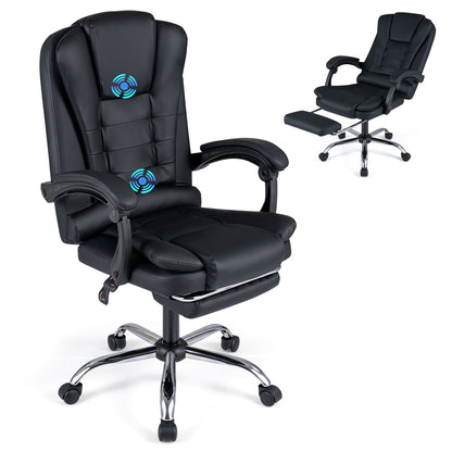 Massage Office Chair with Footrest & Reclining Backrest and Swivel Seat-Black