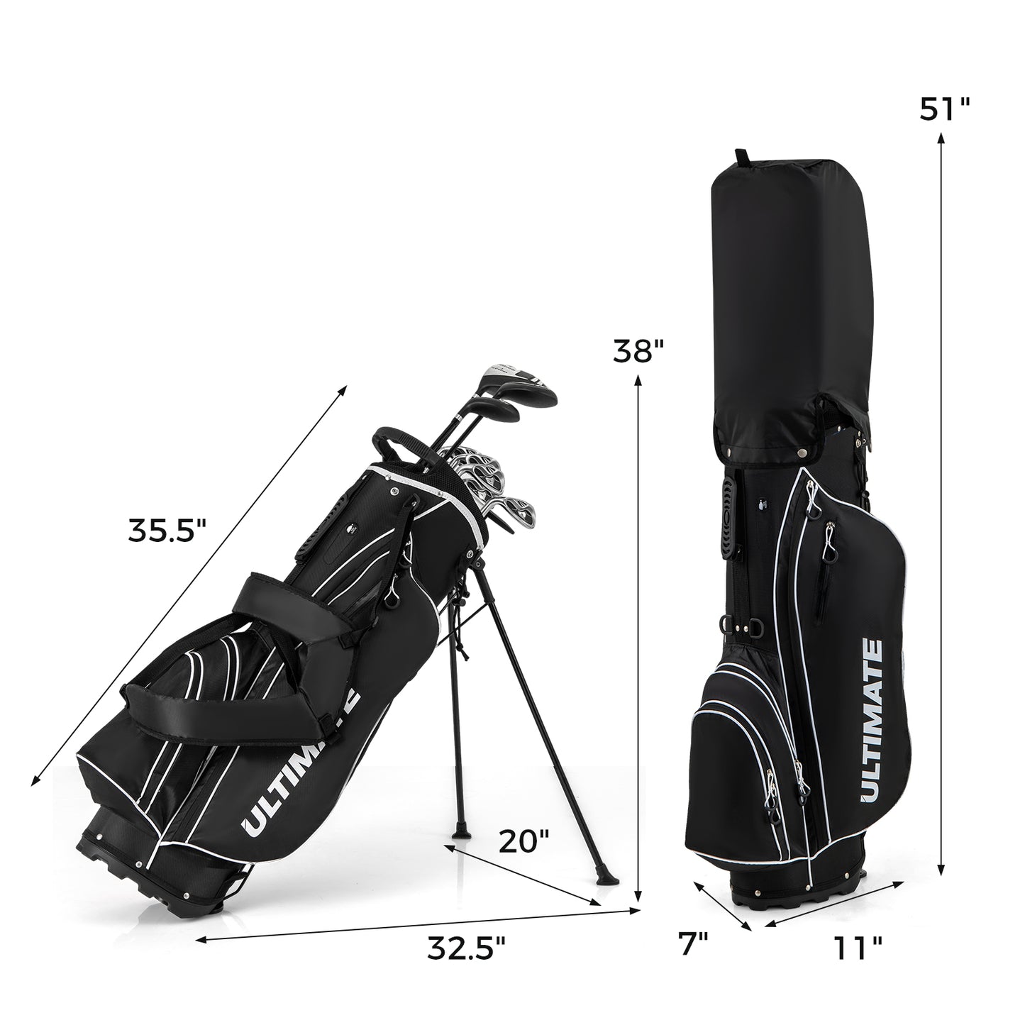 Mens LeftHanded Complete Golf Clubs and Bag Set Portable Lightweight Golf Stand Bag-Black