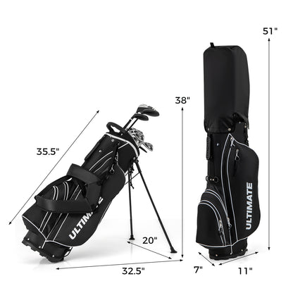Mens LeftHanded Complete Golf Clubs and Bag Set Portable Lightweight Golf Stand Bag-Black