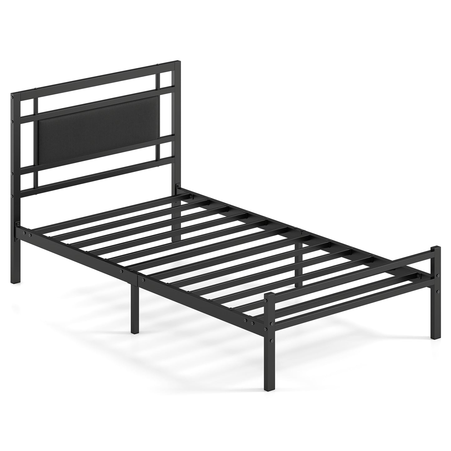 Metal Bed Frame with Upholstered Headboard-Twin Size