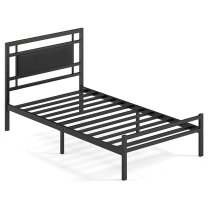 Metal Bed Frame with Upholstered Headboard-Twin Size