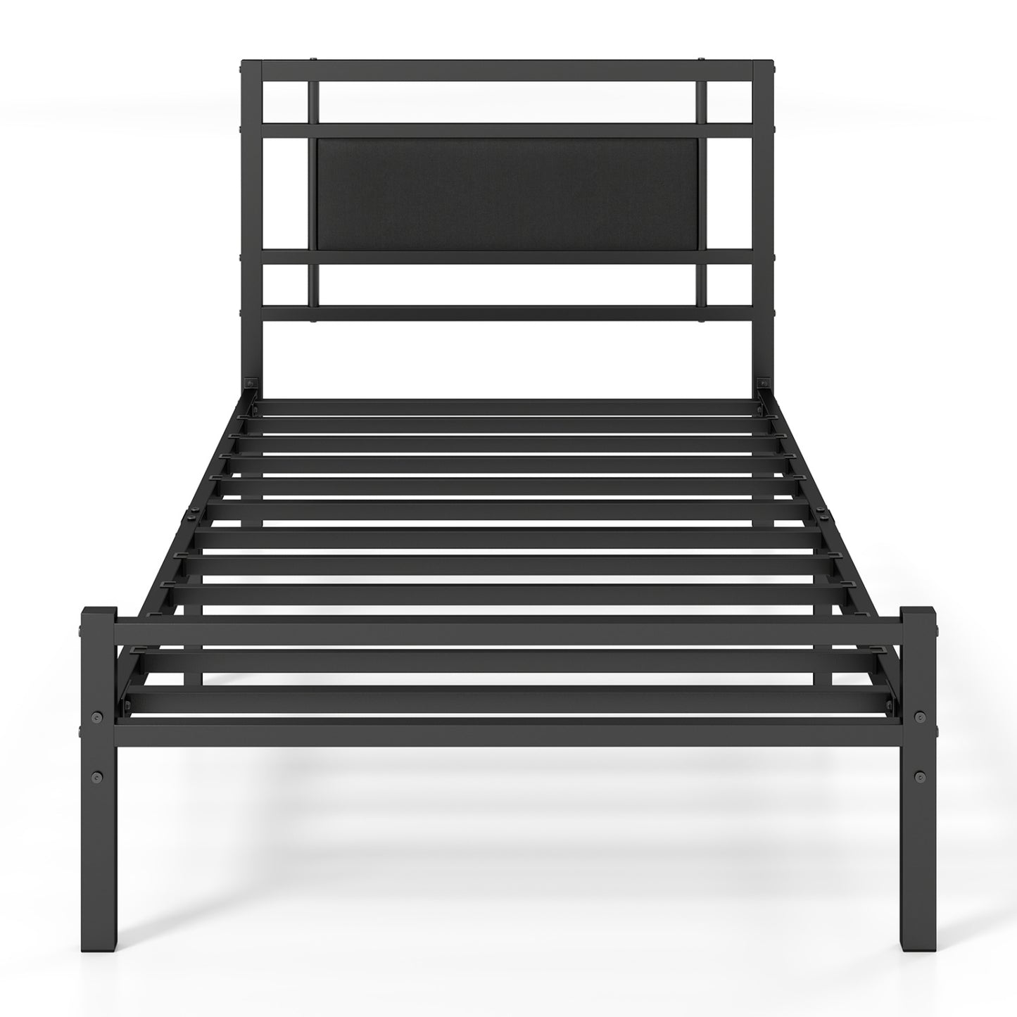 Metal Bed Frame with Upholstered Headboard-Twin Size