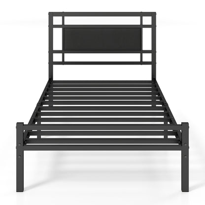 Metal Bed Frame with Upholstered Headboard-Twin Size