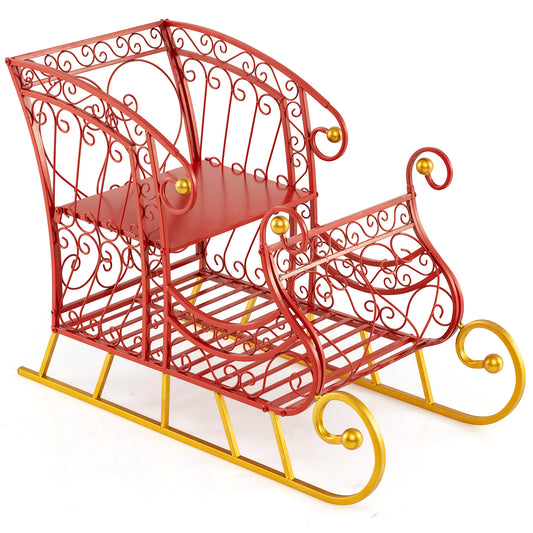 Metal Christmas Santa Sleigh Basket 2-Tier Xmas Santa's Gift Storage Sleigh